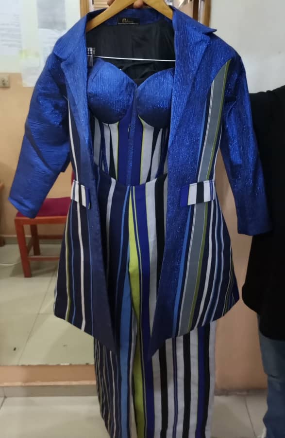 Aso-oke with damask jumpsuit and jacket